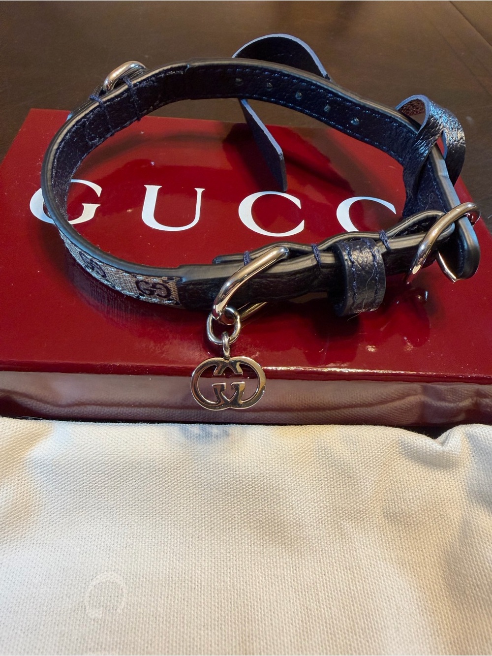New Authentic Gucci GG Supreme Logo Pet Leather Collar Cat Dog XXS - Picture 9 of 12